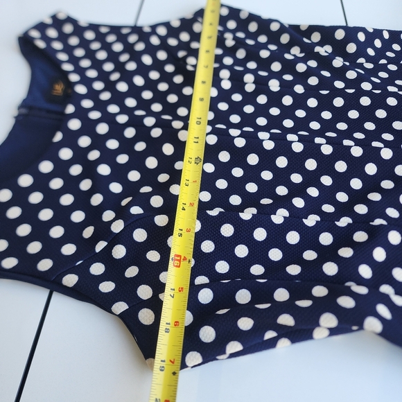 ILE NEW YORK Navy Blue Fit Flare A-Line Dress White Polka Dot Textured Stretc 10 - Picture 12 of 16